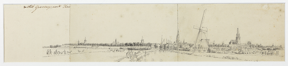 Groningen gezien vanuit het westen; op de voorgrond het Reitdiep (voorstudie)