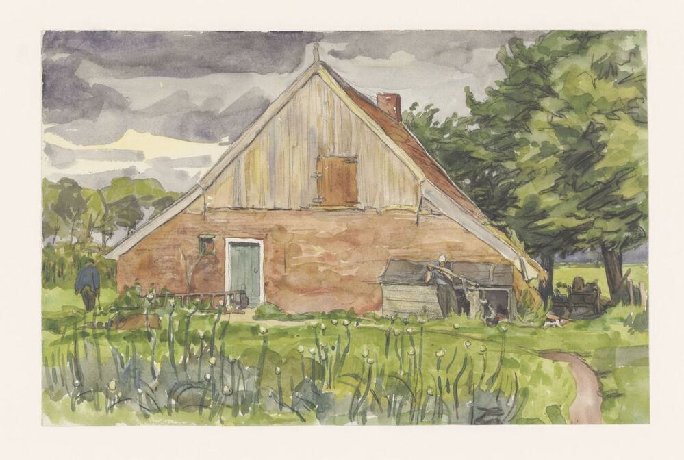 Achterkant van boerderijtje aan de Hereweg (westzijde) Haren (bij Helpman)