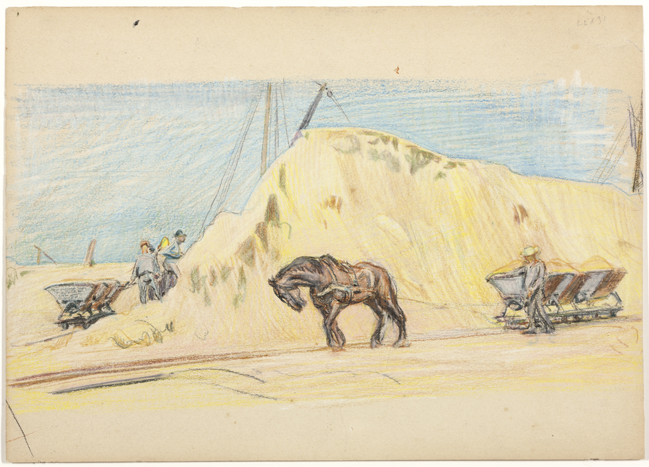 Tegen de dijk, zandtransport voor terrein tussen Reitdiep-Kraneweg