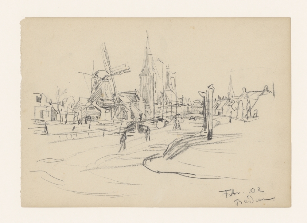 Bedum, schaatsenrijders op het kanaal