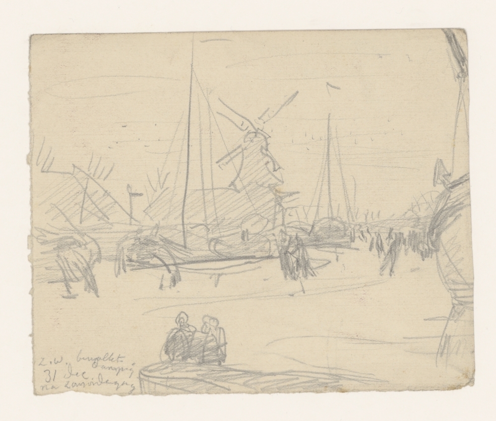 Reitdiep met barkmolen en schaatsers