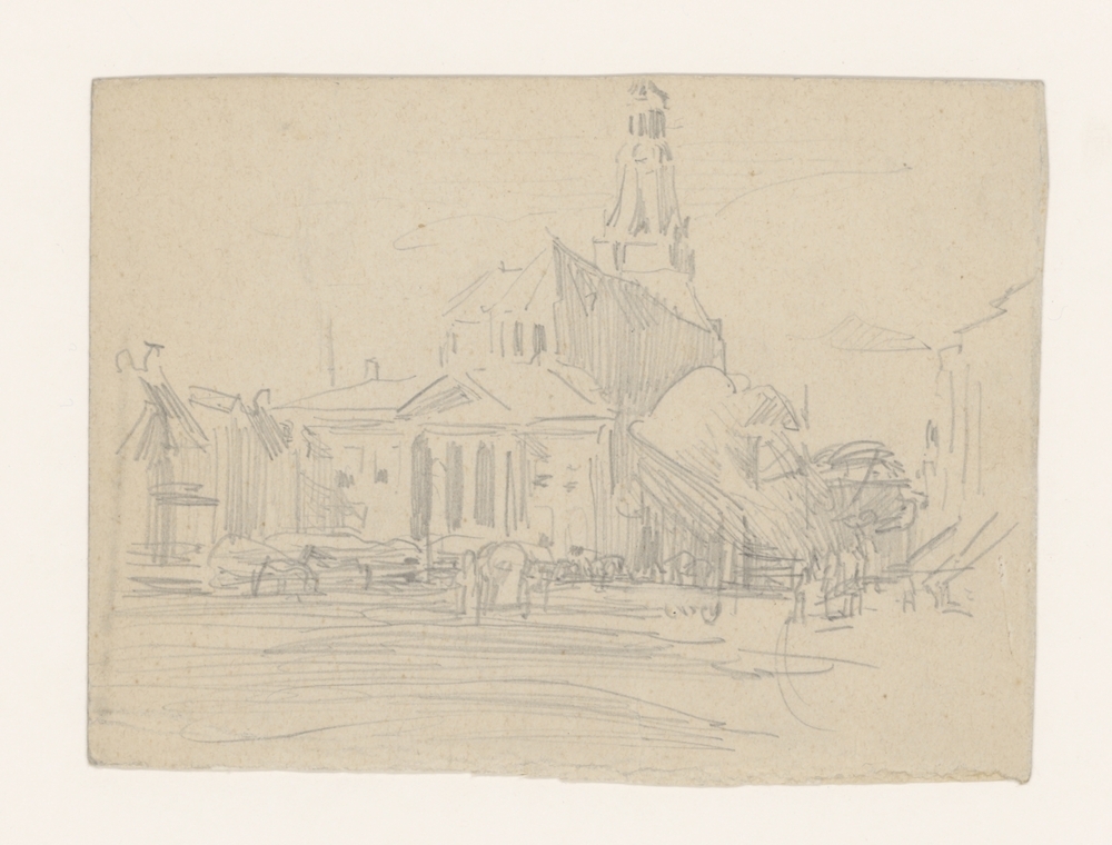 Vismarkt met koolwagens (A-kerk, Korenbeurs)