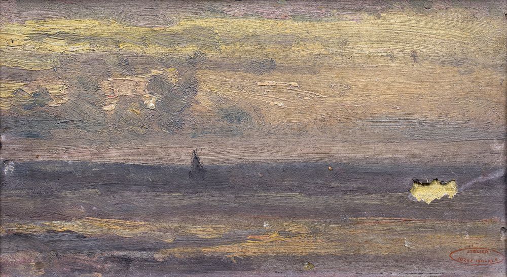 Studie van zeegezicht met vissersscheepje