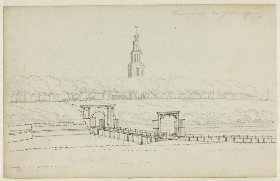 Herepoort en Herepoortenbrug met stadswal (voorstudie)