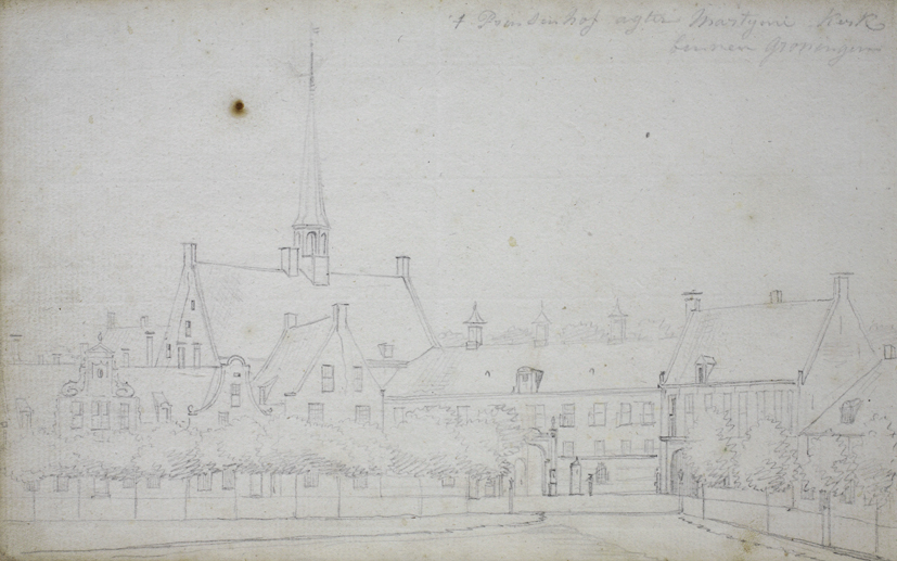 Martinikerkhof noordoostzijde met Prinsenhof en Gardepoort