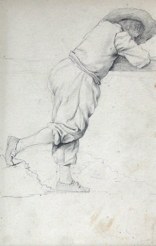 Staande man met hand op zijn rug en op de rug gezien