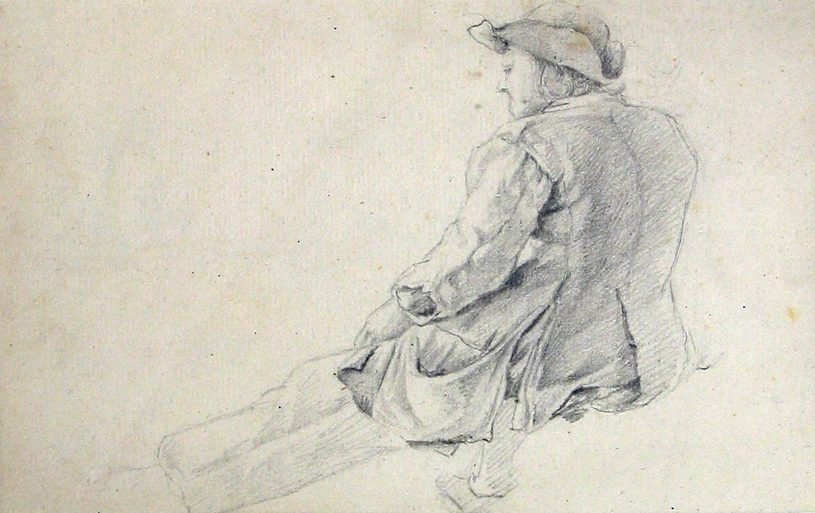 Zittende man op rug gezien