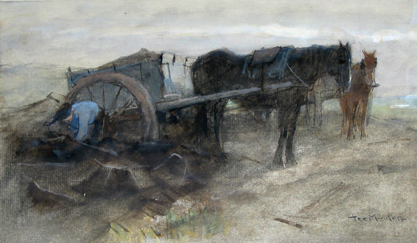 Boerenkarren in het veld