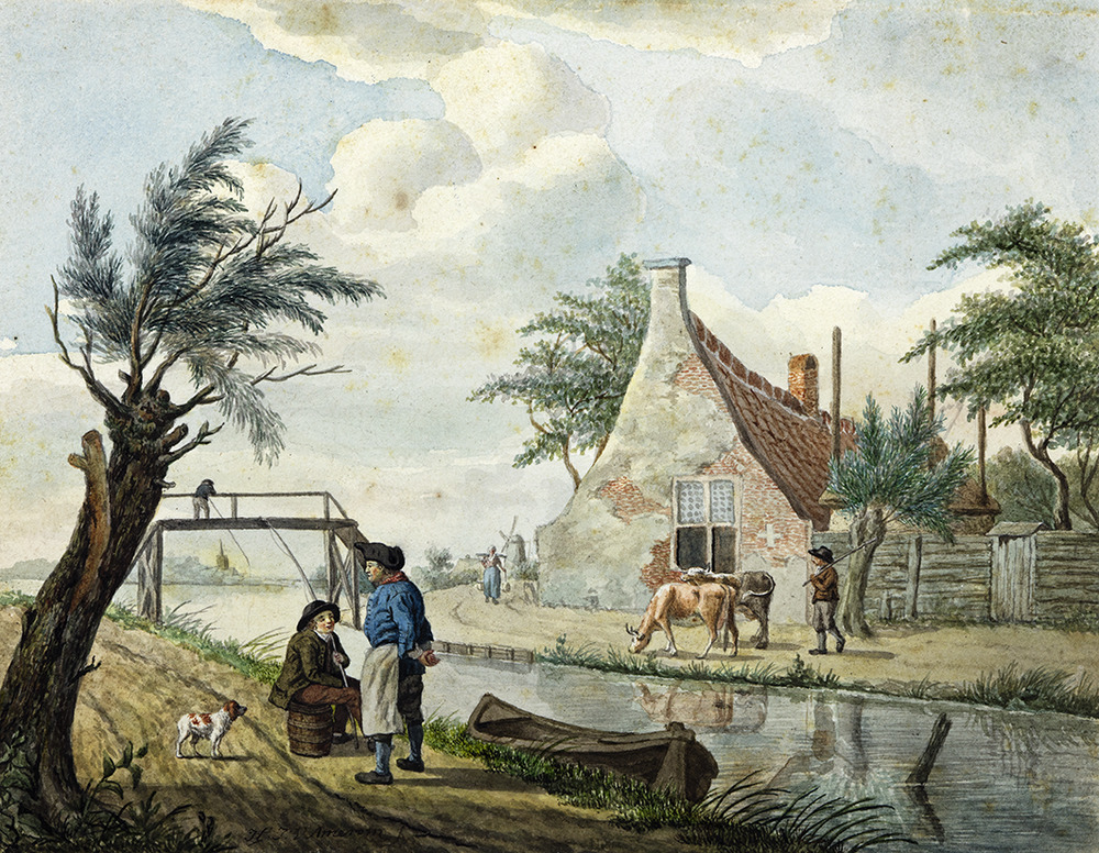 Landschap met vaart en huizen