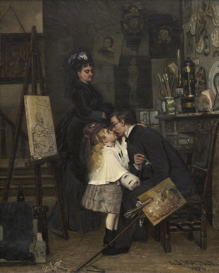 De schilder met zijn gezin in zijn atelier