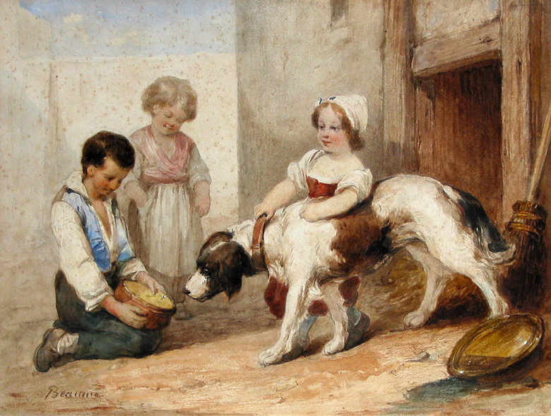 Drie kinderen bij een hond