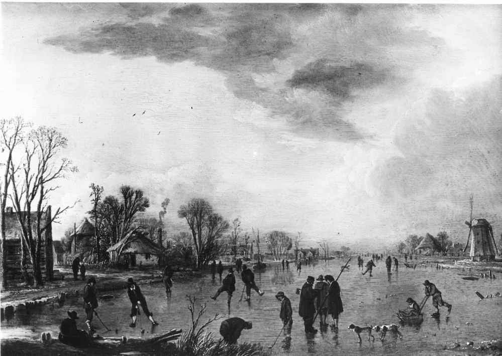 VERVALLEN Winterlandschap met schaatsenrijders
