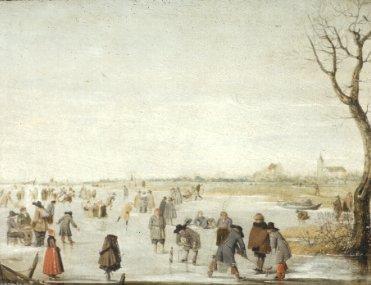 VERVALLEN Winterlandschap met schaatsenrijders