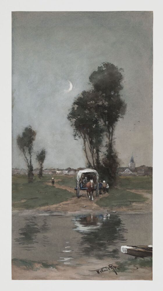 Boerenkar bij boomen