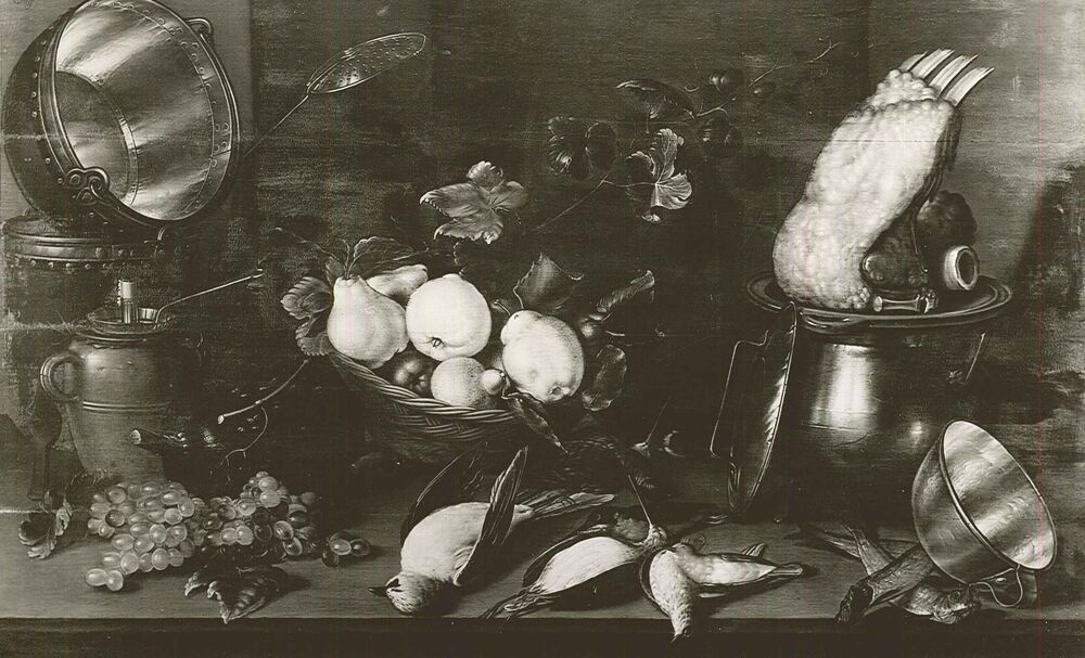 VERVALLEN Stilleven met vruchten en dode vogels