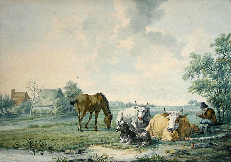 Landschap met boer en dieren