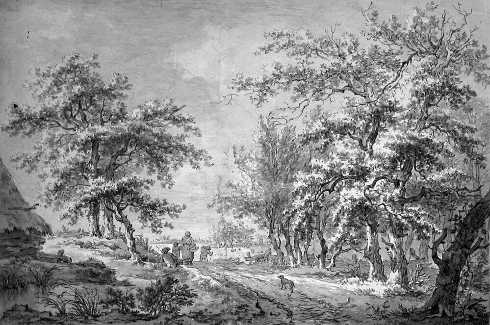 Landweg in beboste omgeving, links een boerderij