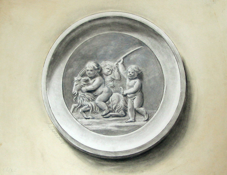 Drie kinderfiguurtjes en een bok