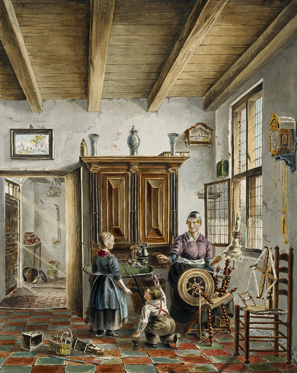 Groningse boerin aan spinnewiel