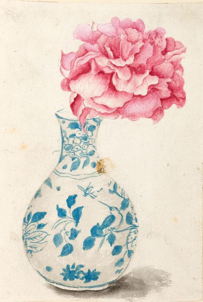 Rose roos op een blauw Ming vaasje