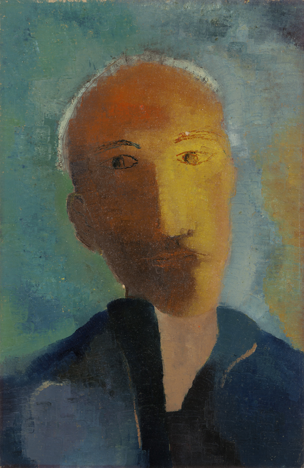 Mannenkop met dun grijs haar (D-375)