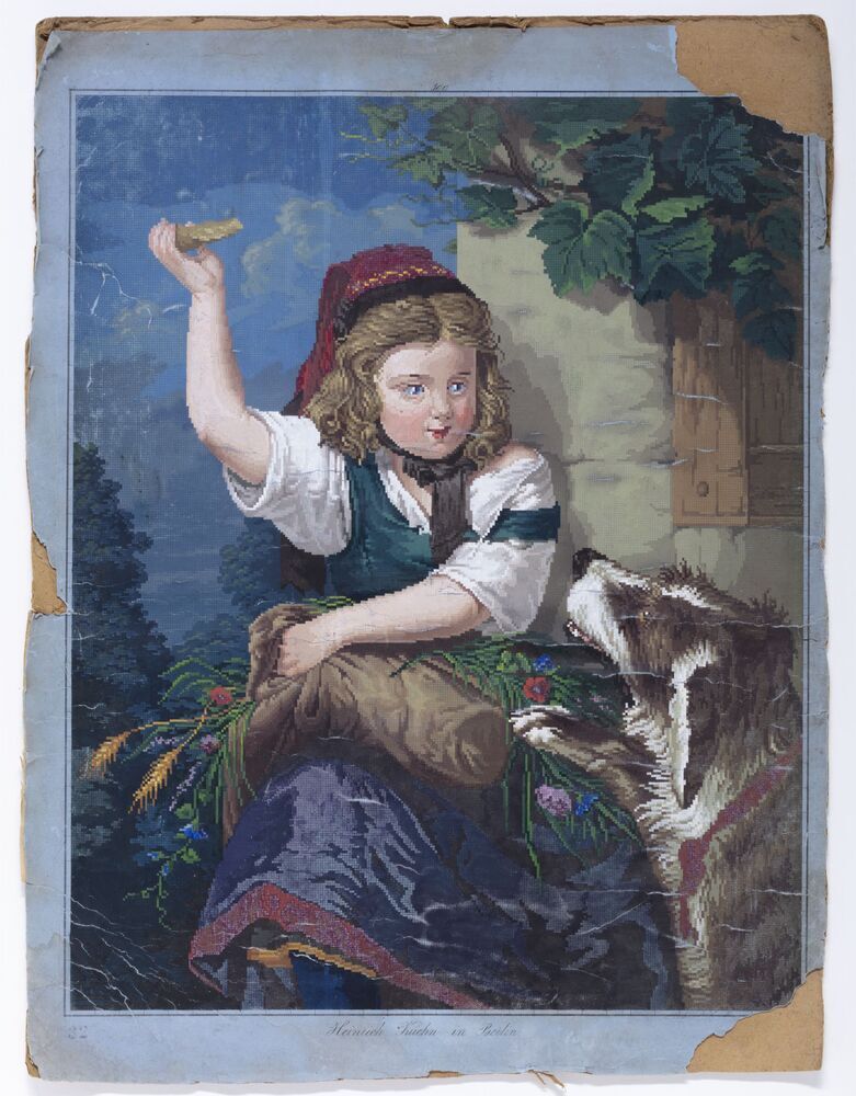 Borduur voorbeeld: Klein meisje met hond