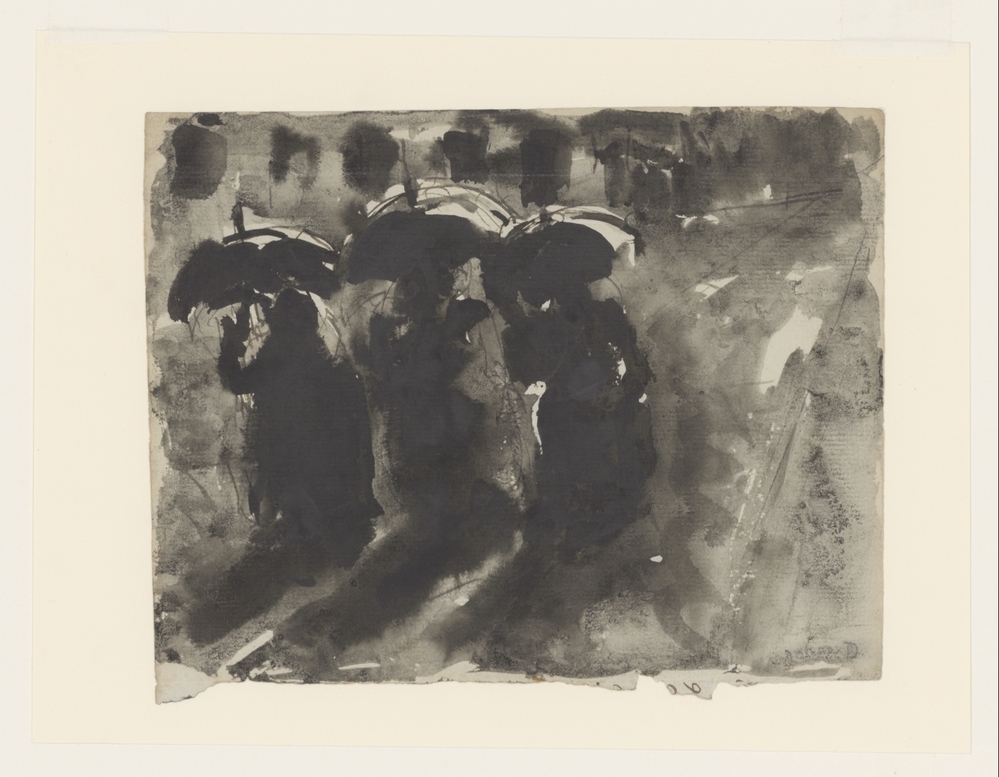 Drie vrouwen in de regen