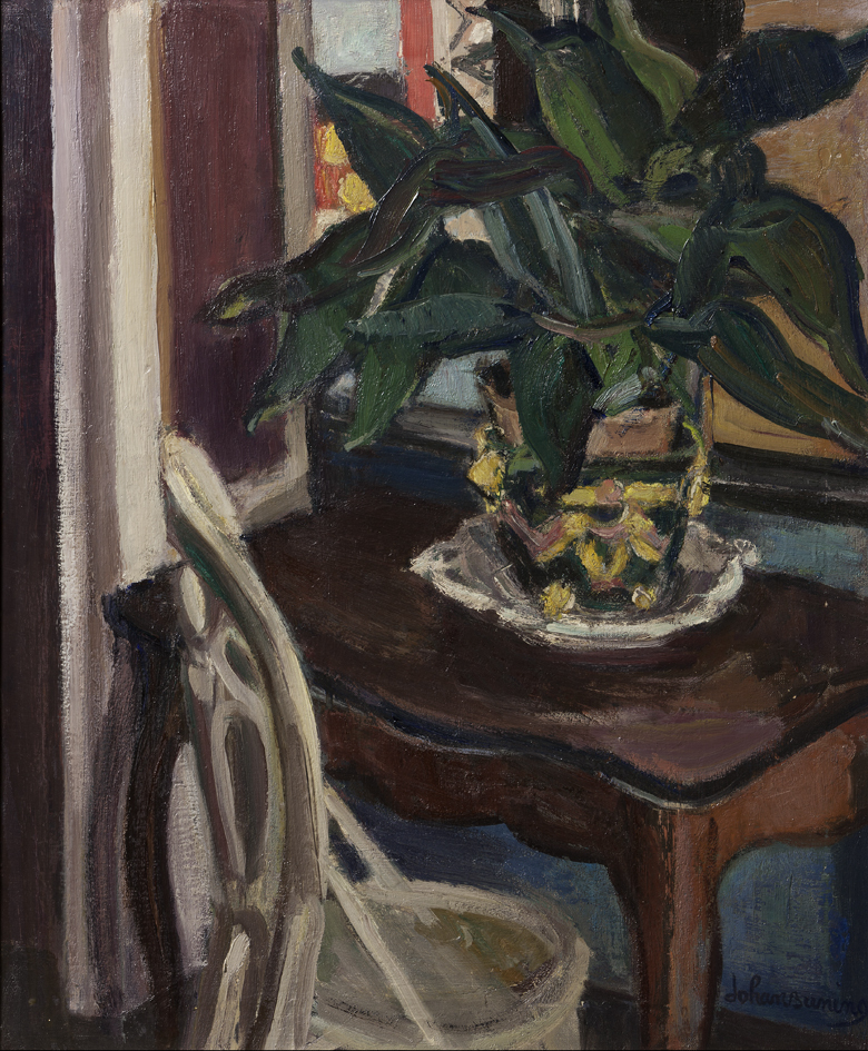 Interieur met aspidistra