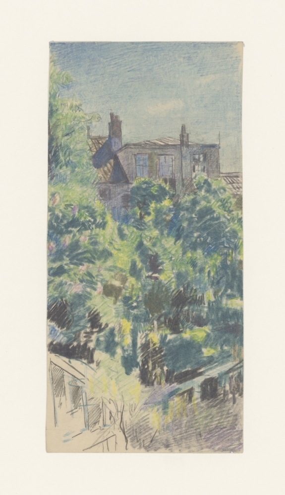 Stadstuinen met bomen en gebouwen