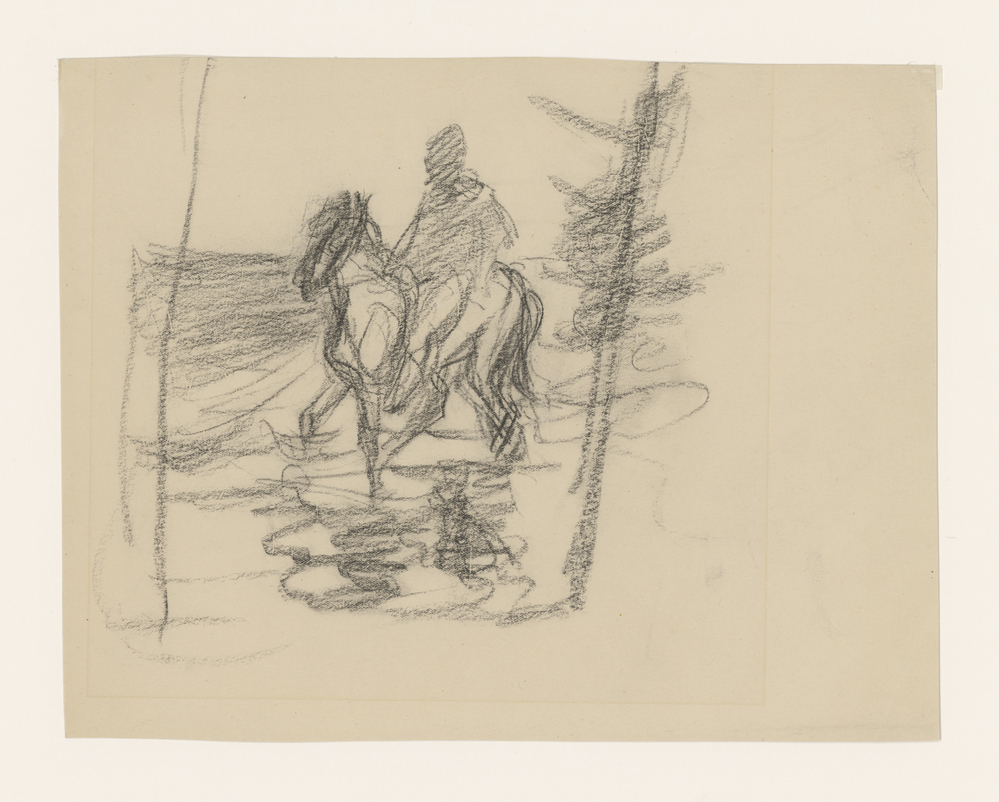 Studie voor schilderij De Bom: Man te paard aan zee