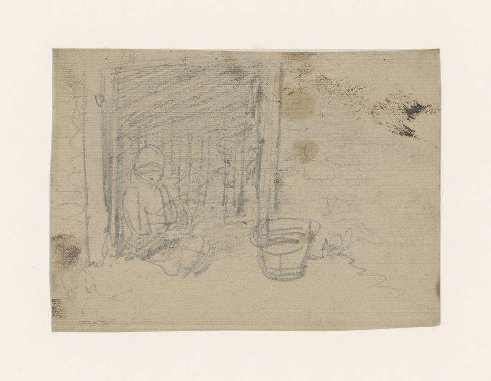 Meisje zittend in deuropening