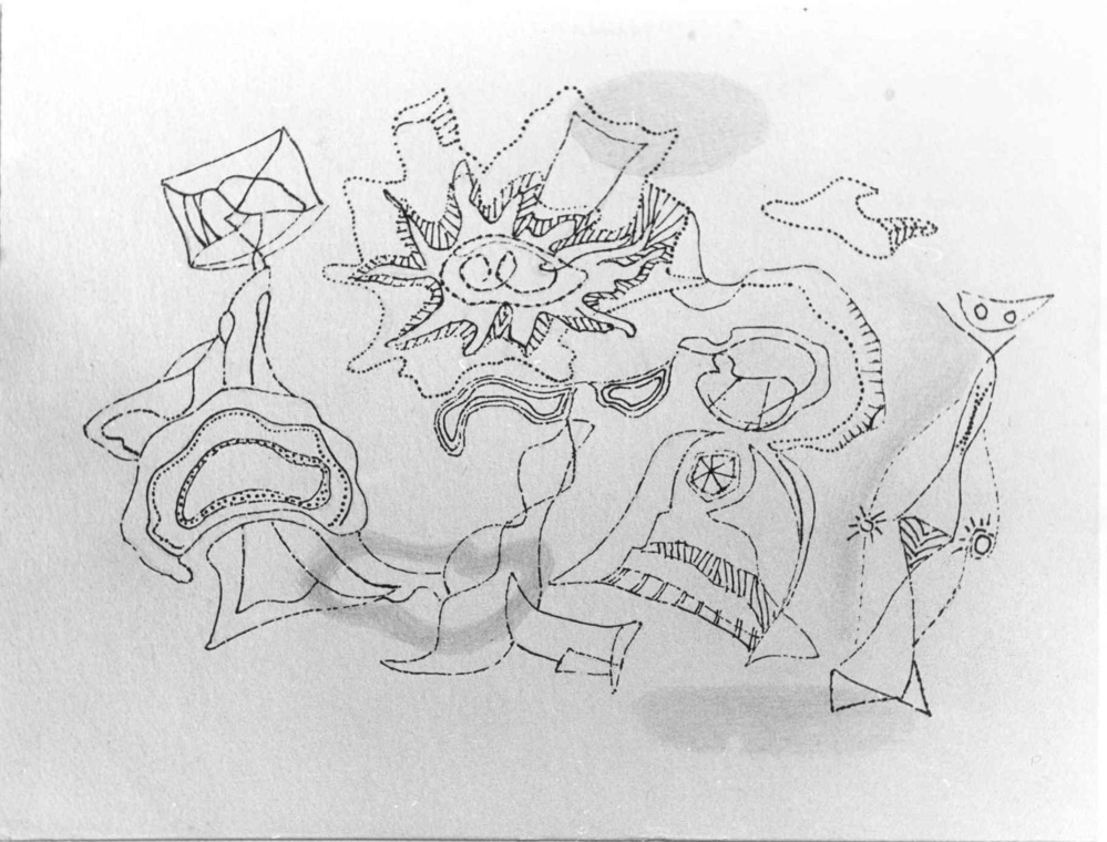 Compositie van figuren en grijze vlekken