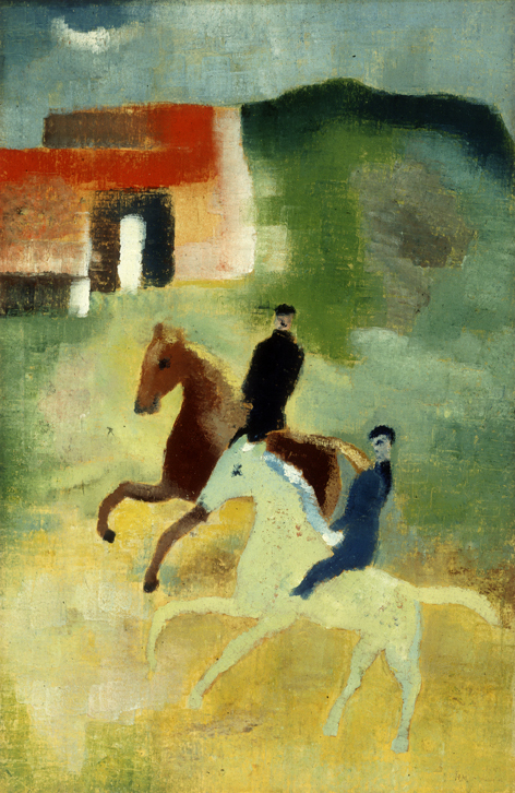 Twee ruiters met poortje op de achtergrond (D-368)