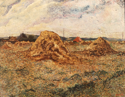 VERVALLEN retour eigenaar Landschap met hooioppers bij duinen