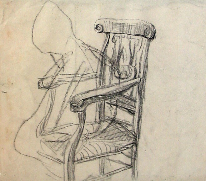 Schetsmatig persoon in armstoel