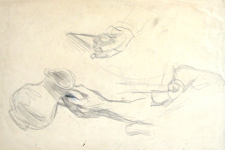 Studie van een hand met kruik