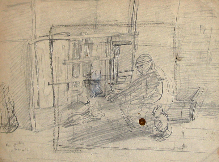 Persoon aan weefgetouw