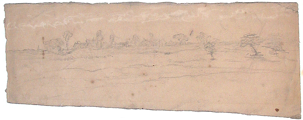 Landschap met bomen en huizen