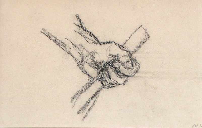 Studie van een rol vasthoudende hand