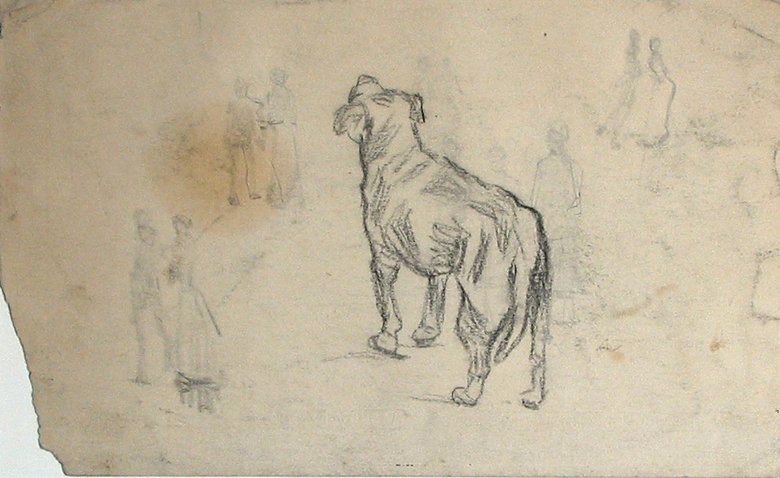 Schets van een huilende hond