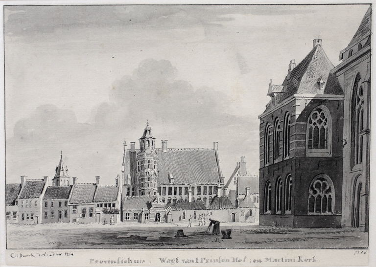 Martinikerkhof oostzijde met provinciehuis; rechts de consistorie van de Martinikerk