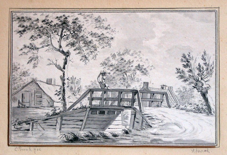 Bruggetje, vaart en twee boerenhuizen te Aduard