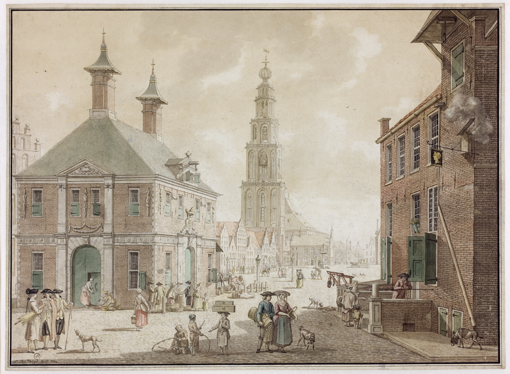 Grote Markt met waag en herberg “Het Gouden Hoofd”