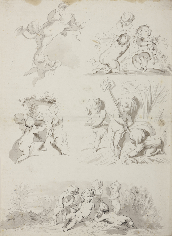 Studieblad met putti