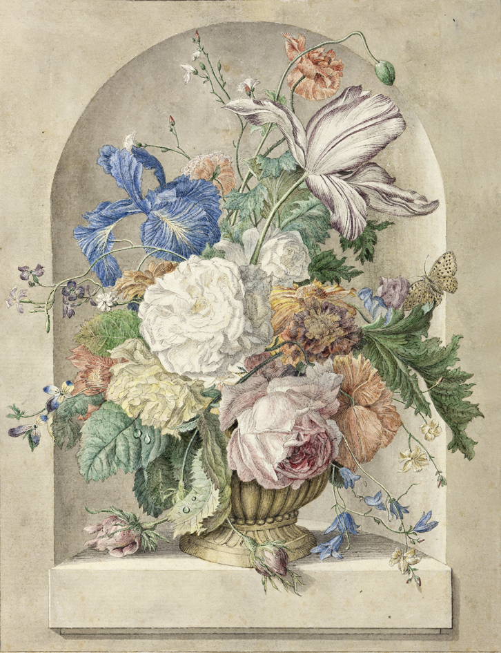 Vaas met bloemen in een nis