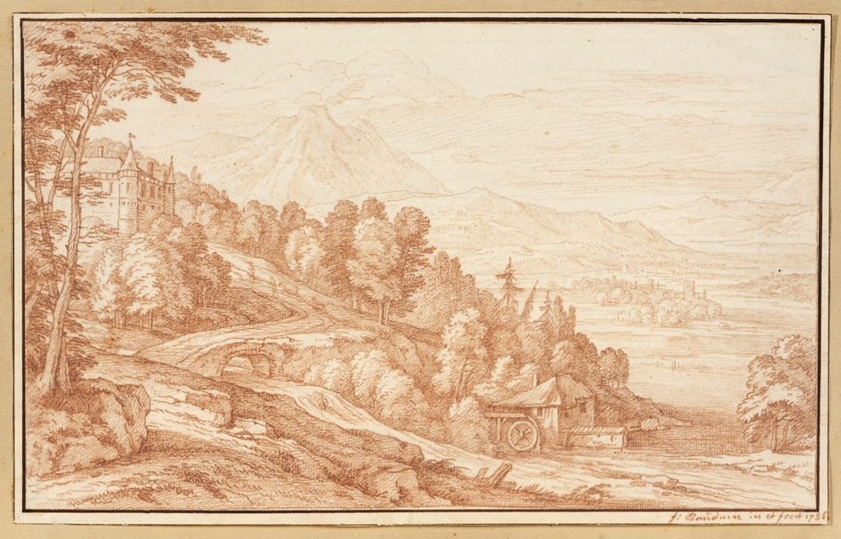 Heuvelachtig rivierlandschap met links een kasteel