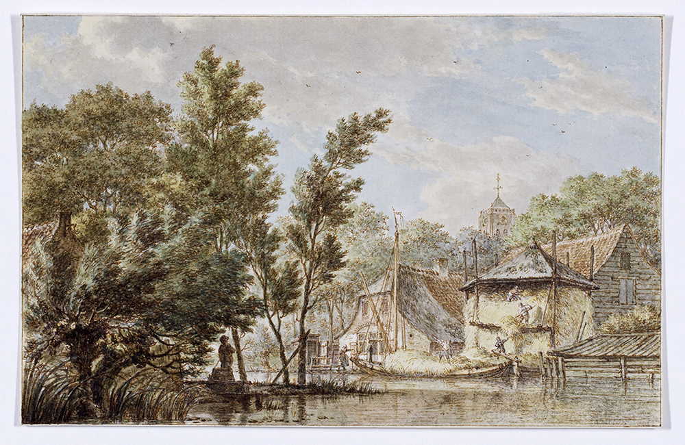 Boerderij met hooischelf aan het water