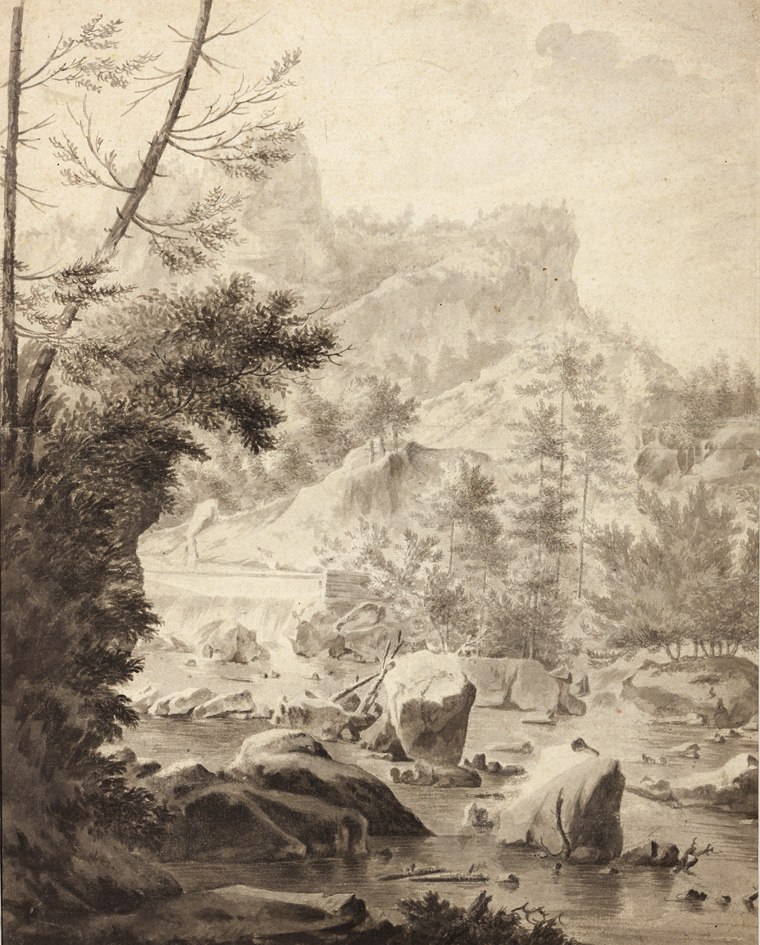 Bergachtig landschap met waterval