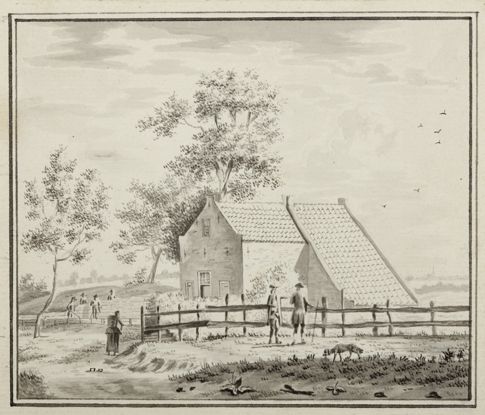 Landschap met boerenhuis en hek