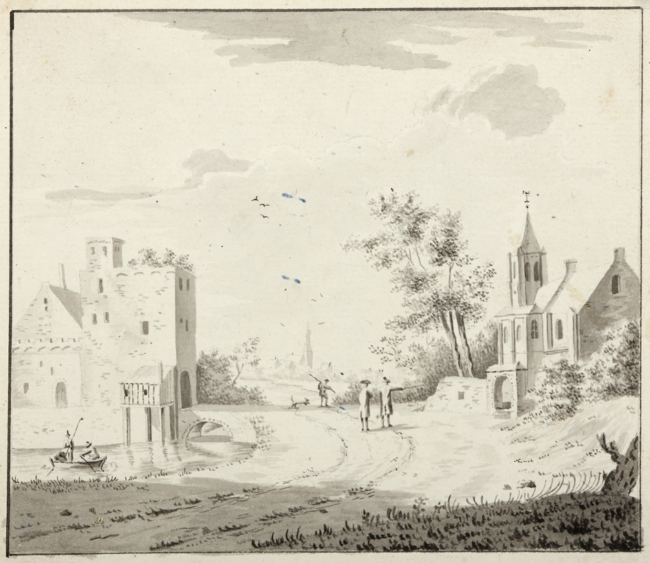 Landschap (Landweg met kerk)
